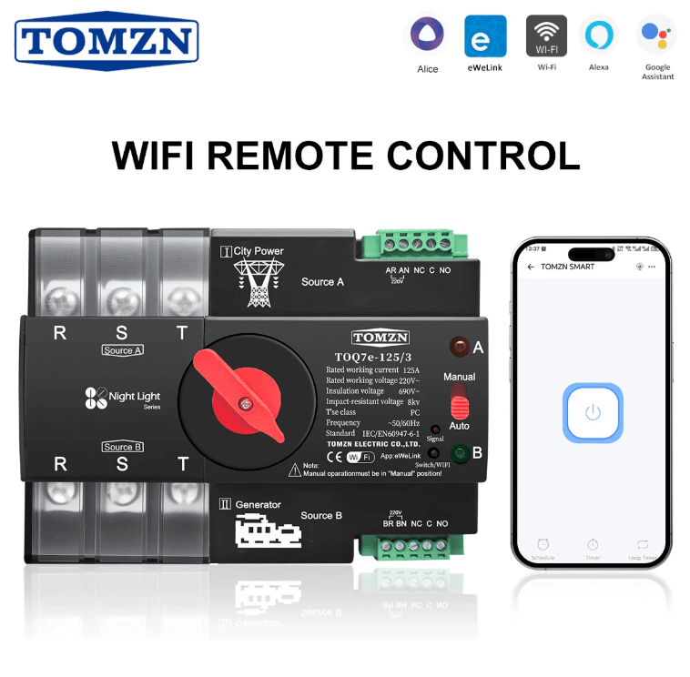 TOMZN TOQ7e-125/2P Automatic Transfer Switch 125A - Dual Power Changeover with WiFi Control - image 1